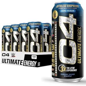 C4 Ultimate x WWE | 300mg Caffeine Sugar Free Energy Drink | Ruthless Raspberry| 16oz (Pack of 12), Best By: 07/2026