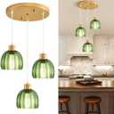 3-Light Pendant Lights Kitchen Island,Gold Industrial Pendant Light Fixtures,Mid Century Modern Chandelier with Green Glass Shade,Adjustable Ceiling Hanging Lamp For Bedroom Hallway Living Room