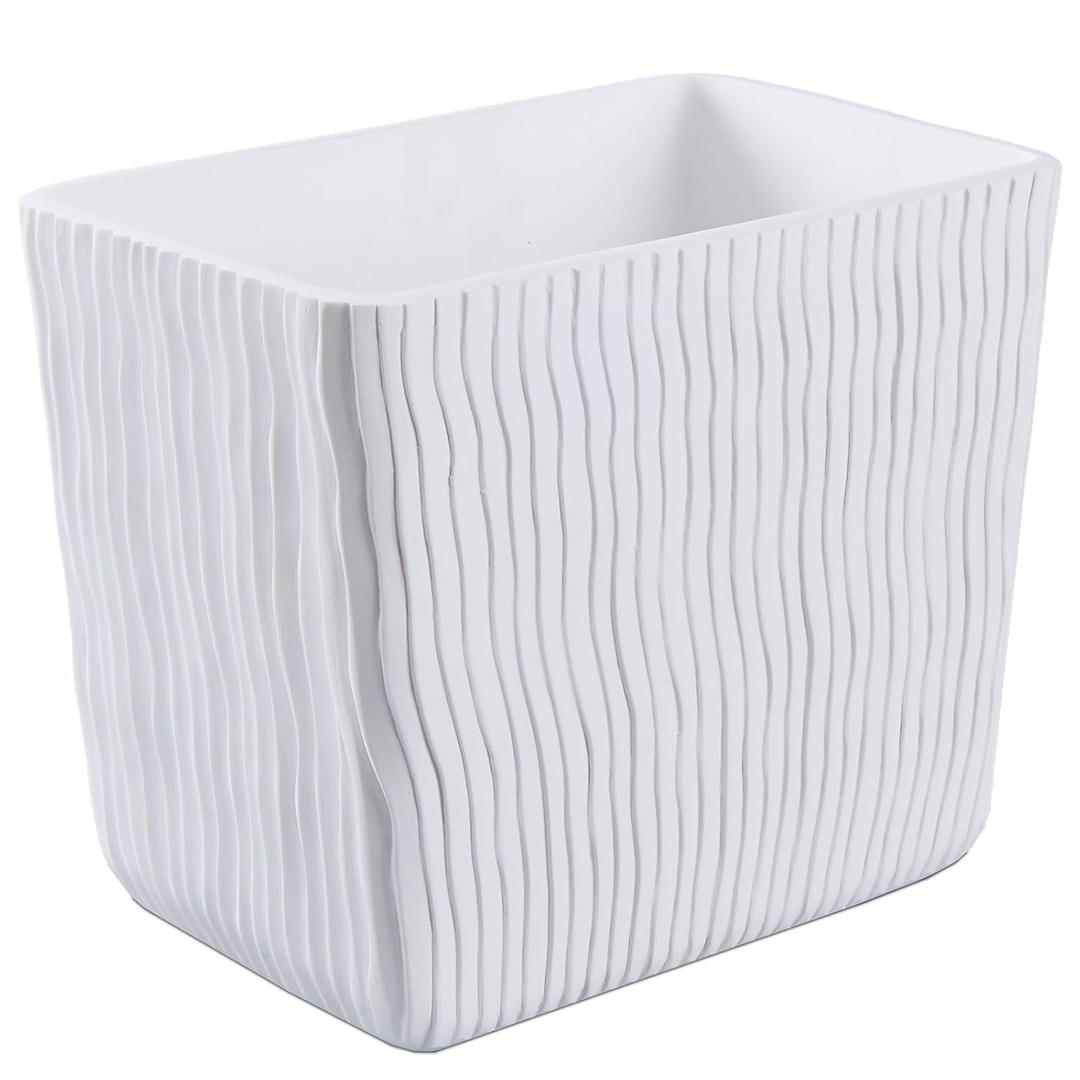 White Marble Wave Carved Small Bathroom Trash Can 2.5 Gallon(9 Liter), Resin Heavy Sturdy Small Kitchen Garbage Can,Living Room Bedroom Trash Can, Decorative Wastebasket for Home, Garden, Office