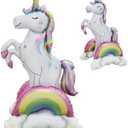 2pcs Giant Self-Standing Unicorn Balloons 3D Magical Rainbow Cloud Unicorn Foil Balloons for Girls Birthday Baby Shower Party Decorations