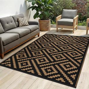 sarben Outdoor Rug for Patio - Waterproof Plastic Straw Camping Rugs 4x6 ft, Reversible Outdoor Indoor RV Mat Carpet for Patio, Porch, Deck, Balcony, Picnic, Beach, Black Brown