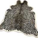 Leopard Print Area Rug, Faux Cheetah Print Rug Soft Plush Animal Skin Pattern Faux Fur Rug for Living Room, Bedroom, Home Decor 39 x 37 Inches