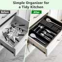 9-Piece Bamboo Kitchen Drawer Organizer Set, Expandable Silverware &Utensil Organizer with Removable Knife Block & Steak Knives, Flatware Organization, Tableware Dividers Storage(Black)
