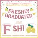 Pre-Strung Freshly Graduated Banner, 2026 Lemon Theme Graduation Sign, Rose Gold Glitter Garland for Farewell Party, Going Away Party Decorations, Graduation Wall Hanging Supplies