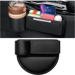 KHGUZ Leather Car Seat Gap Filler Organizer, Adjustable Vehicle Side Gap Storage Box, Auto Front Seat Crevice Catcher for Phones, Glasses, Keys, Universal for SUV, Sedan, Truck (Black)