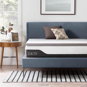 Lucid 2 Inch Mattress Topper Queen  Memory Foam  Bamboo Charcoal Infusion  Cooling Ventilation  Hypoallergenic  CertiPur Certified Foam
