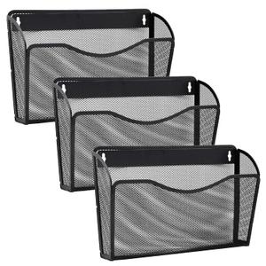 3 Pack Wall File Organizer, Mesh Hanging Metal Vertical Wall Mounted File Holder for Office/Home (black)