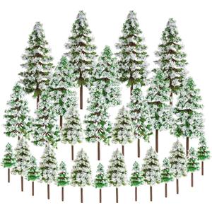 jiebor 28pcs Mini Christmas Trees Small Fake Miniature Snow Pine Model 2-5 Inch for DIY Village Train Railway Sand Table Buildings Architecture Diorama Garden Scenery Decor Supplies Green