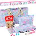 2026 American Mahjong Set Complete with Blue Carrying Bag, 160 Pink Cute Mahjong Tiles, 4 All-in-One Transparent Mahjong Racks with Pushers, Majiang Tile Set