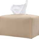 1PC Extra Large Rectangle Tissue Box Cover, PU Leather Rectangular Tissue Box Holder with Bottom Belt Plus Size Tissue Box Organizer for Bathroom/Car/Hotel/Office (9.5x5x5, Beige)