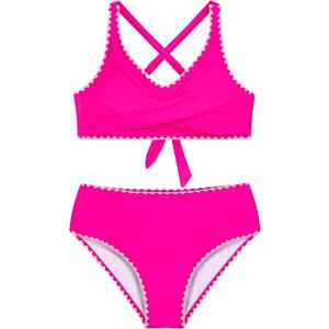 HOZIY Teen Bathing Suits Girls Bikini Sets Junior Contrast Trim Crisscross Tie Back Swimsuits Kids Beach Swim Suit Swimwear Hot Pink, 15-16 Years