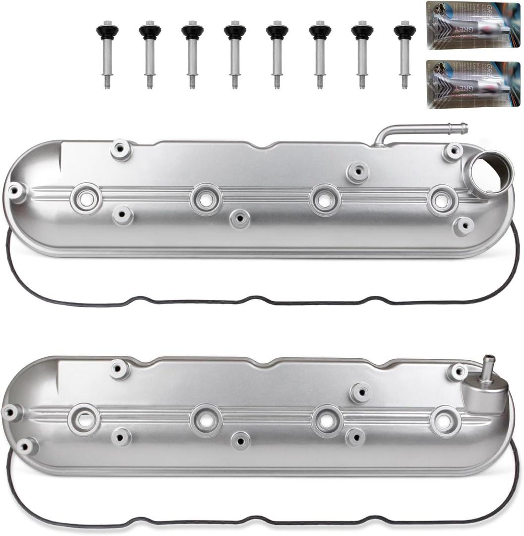MITZONE Valve Cover Set Compatible with Chevy Silverado Sierra Express Savana Avalanche Suburban Trailblazer Tahoe Yukon Escalade 4.8 5.3 6.0L Camaro Corvette CTS-V Firebird GTO 5.7 6.0L 6.2L V8