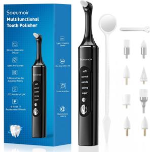 Tooth Polisher,Rechargeable Tooth Whitening Kit for Teeth Cleaning and Whitening, with 8 Brush Heads, LED Light, 5 Speed Modes Dental Polisher Personal Dental Care Kit for Home Use and Travel
