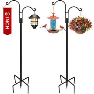 XDW-GIFTS Double Shepherds Hooks for Outdoor, 2-Pack Heavy Duty Garden Pole for Hanging Bird Feeder, Plant Baskets, Solar Light Lanterns, Garden Plant Hanger Stands with 5 Base Prongs (60 Inch)