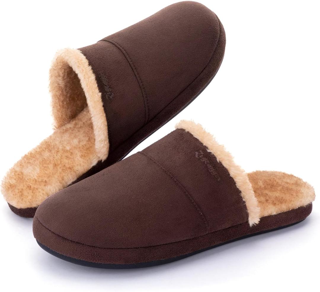 Zigzagger Mens Fuzzy Scuff House Slippers Indoor Memory Foam Winter Warm House Shoes (Beige, S)