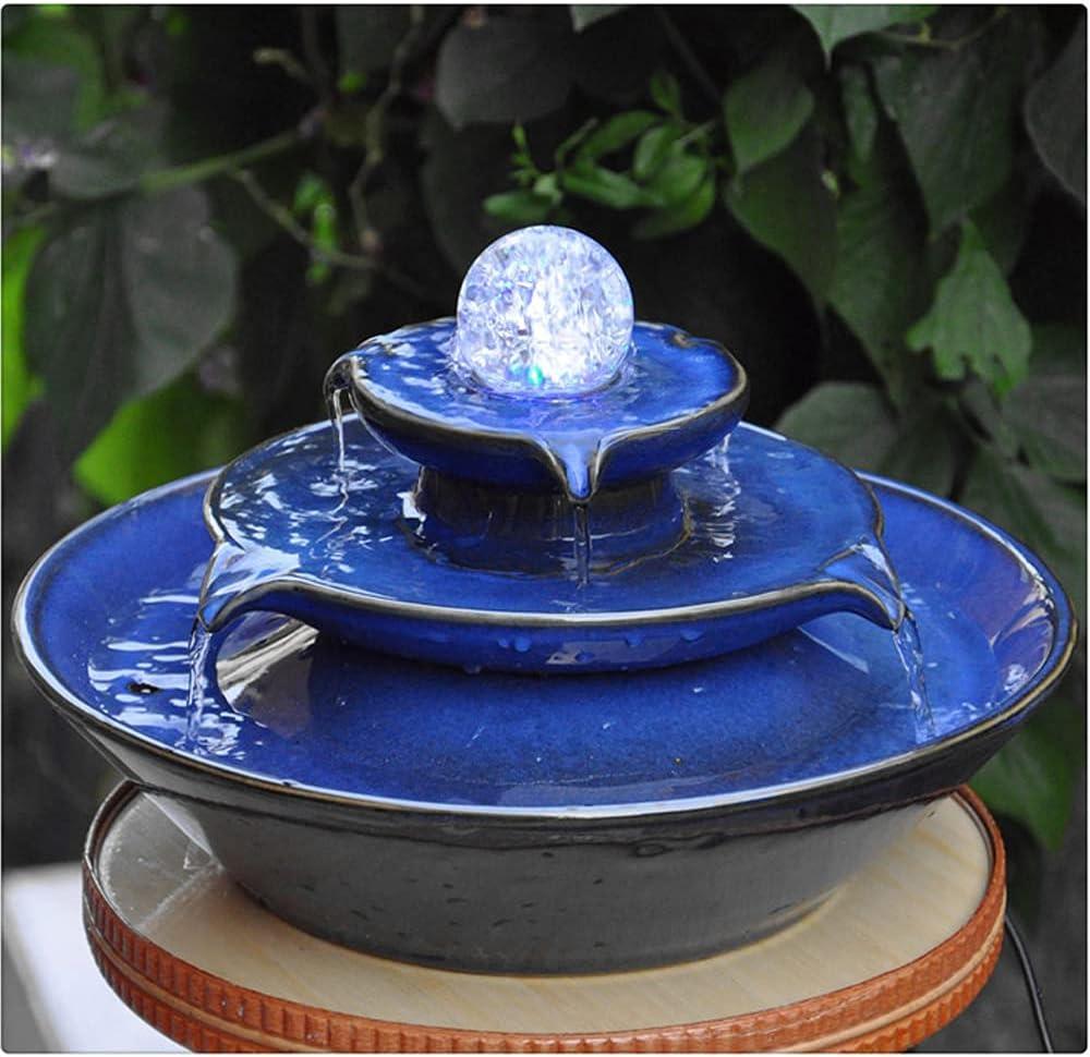 Ceramic Tabletop Fountain, Blue, Fountain with Ball for Indoor Decor, Size 11.8 x 11.8 x 7.8 inch, Material Ceramic, Includes Water Pump and 6 foot Long Power Cord