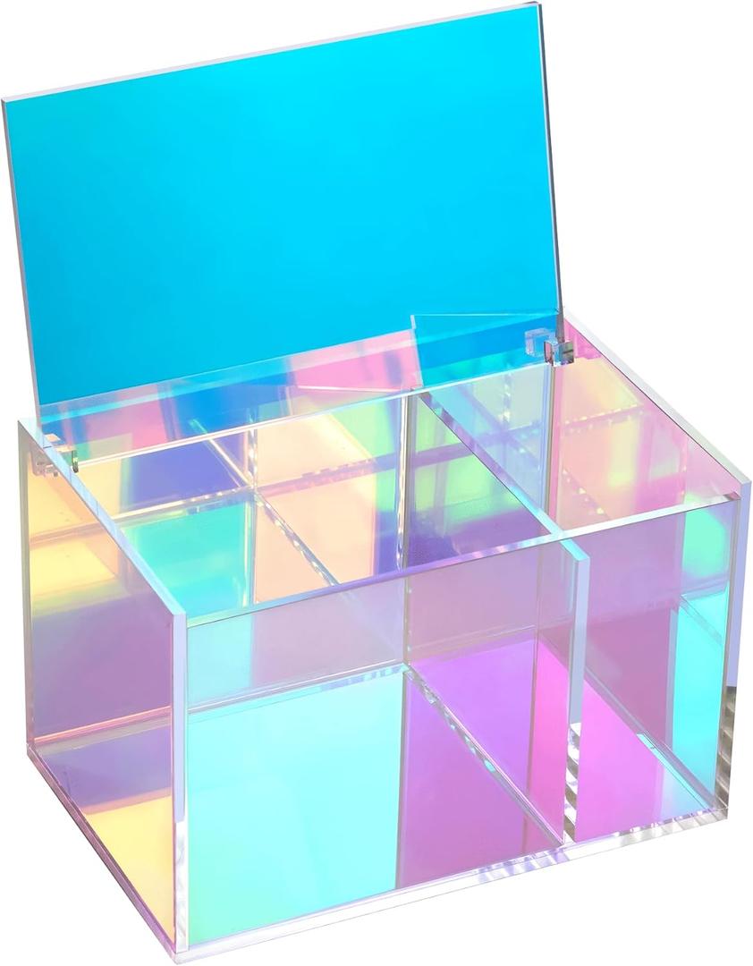 Tampon Holder for Bathroom Storage, Rainbow Acrylic Organizer with Lid - Bathroom Storagefor Cotton Balls, Pads, Hair Accessories & Makeup Supplies, Vanity Organizer for Girls & Women