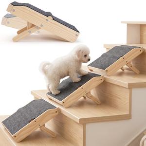 Novabright 3 Pack Dog Ramp for Stairs Adjustable Wooden Stair Ramp for Small Dogs Foldable Indoor Dog Stairs with Anti-Slip Carpet Surface for Small Senior Short-Legged Injured Pets