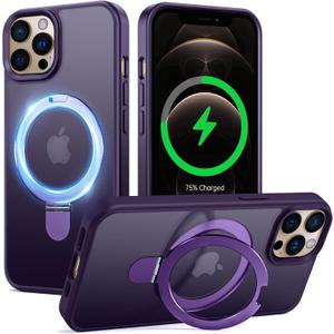 Supdeal Magnetic Stand Case for iPhone 12/12 Pro with Invisible Ring Kickstand [Compatible with MagSafe] [Military Drop Protection] Shockproof Protective Translucent Matte Phone Cover, 6.1'', Purple