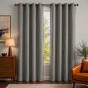 Linen Look 100% Blackout Bedroom Curtains, 63 Inch Long, Gray, 50"W x 63"L