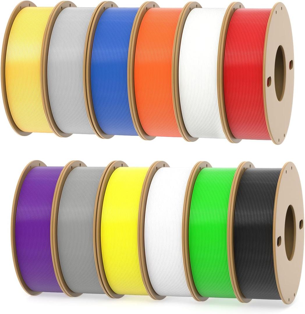 PLA+ 3D Printer Filament 1.75mm No Tangle, Net Weight 250g Spool, 12 Packs, PLA Pro Plus, 12 Assorted Multiple Colors, Total 3KG Material