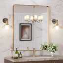 LOAAO 30X36 Gold Bathroom Mirror, Rounded Rectangle Gold Frame Mirror, Brushed Gold Bathroom Vanity Mirror Wall-Mounted, Anti-Rust, Tempered Glass, Hangs Horizontally or Vertically