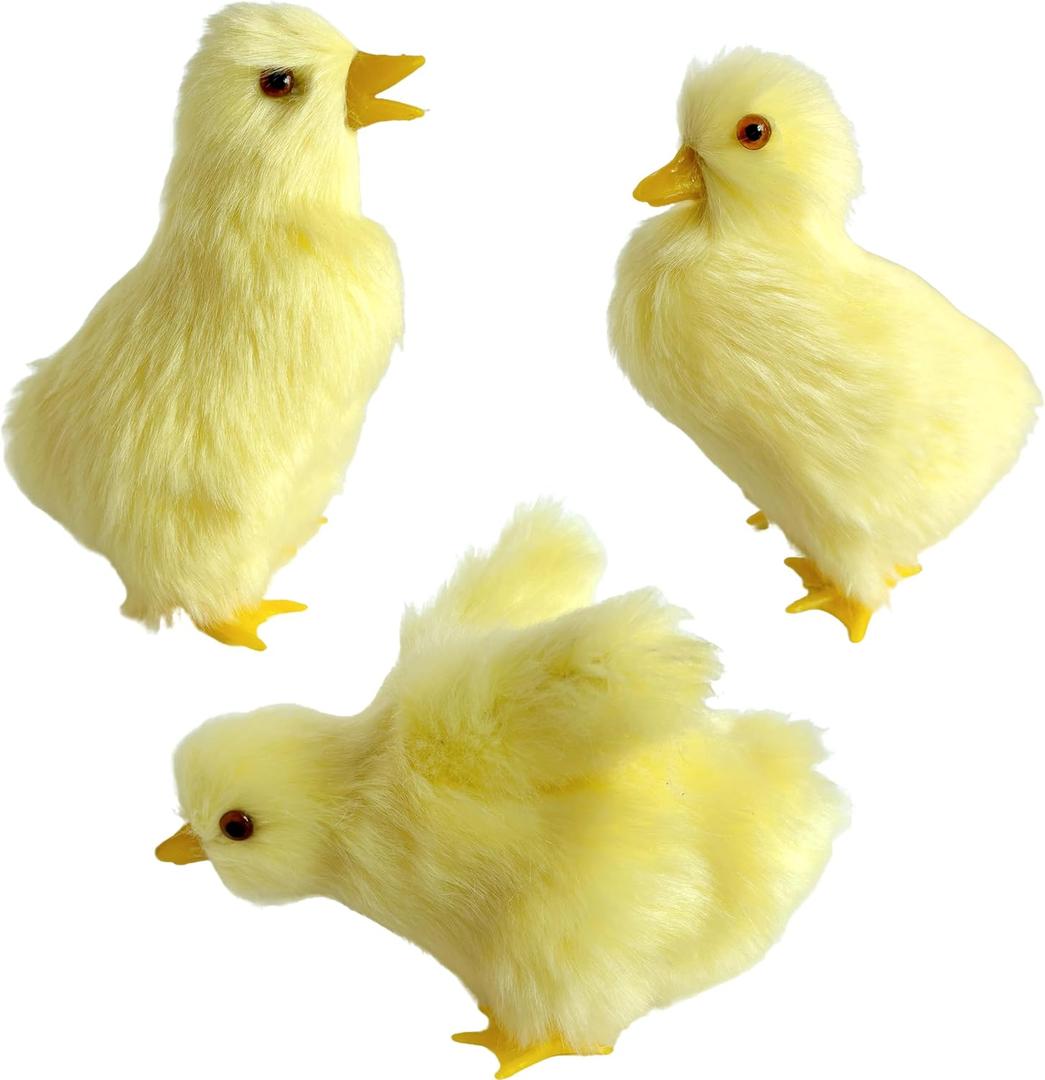 Pack of 3 Realistic Yellow Baby Duck Figurines - Lifelike Plush Ducklings Spring Duckies Farm Animal Easter Decoration Barnyard Ornaments Photo Props