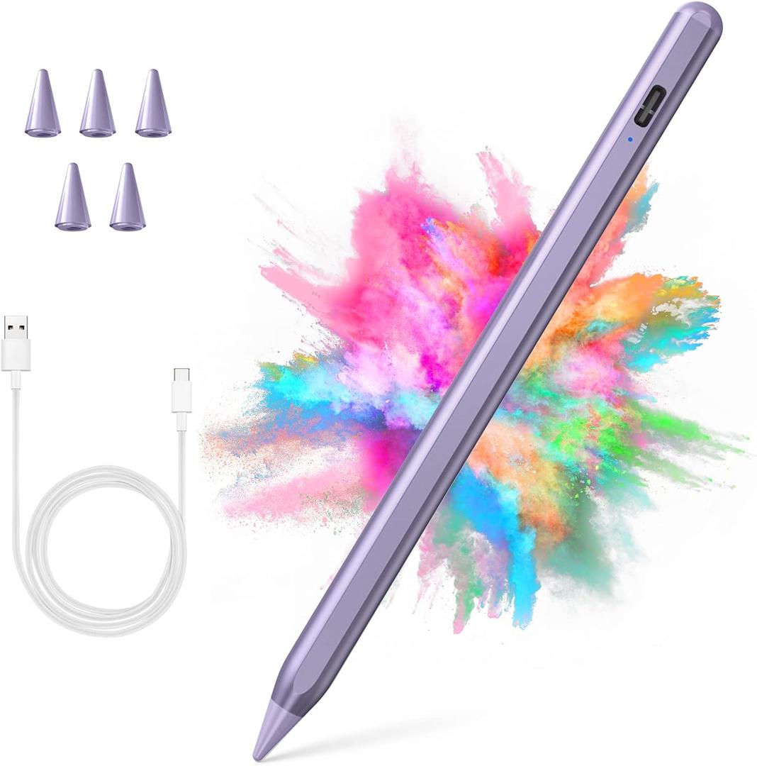 Stylus Pen for iPad 2018-2023 with Palm Rejection, Active Pencil for iPad 10th/9th/8th/7th/6th Generation, for iPad Pro 11/12.9 inch, for iPad Air 5th/4th/3th Gen, for iPad Mini 6th/5th Gen (Purple)