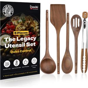 Elegant 5-Piece Walnut Wood Kitchen Utensil Set  Non-Scratch, Heat-Resistant Cooking Utensil Set with Kitchen Tongs, Spoons, Spatula & Ladle  Lightweight, Durable & Perfect for Daily Use or Gifting