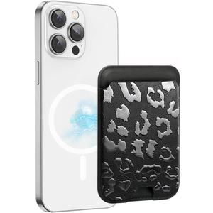 for Magsafe Wallet, Magnetic Wallet Card Holder for iPhone 17/Air/16/16e/15/14/13/12 Pro/Max/Plus/Mini Case, Strong Magnet Phone Pocket Cute Design Credit Card Fit 3 Cards(Black Leopard)