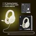 Gaming Headset for PS5 PS4 PC, Wired Headsets with 7.1 Surround Sound, H-7 Gaming Over Ear Headphones with Noise Cancelling Flexible Mic Memory Earmuffs, for PC/PS5/PS4/XboxSeries X/S/Switch (White) (Beige)