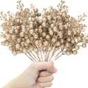 24 Pack Christmas Glitter Berries Stems, 8.5 Inch Artificial Christmas Picks, Berry Branches for Christmas Tree Ornaments, DIY Wreath, Crafts, Holiday and Party Decor (Champagne)