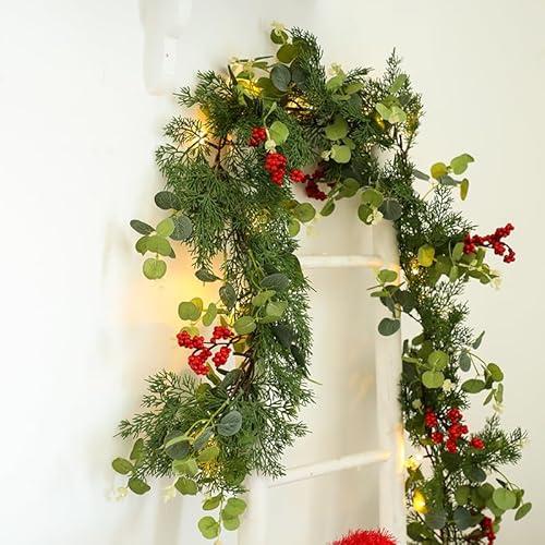 20 LED Fairy Lights 6.5FT - Red Berries Pine Leaves String Lights, Battery Operated Decorative Lighting for Christmas Tree Wedding Party Home Garden Decor (Warm White)