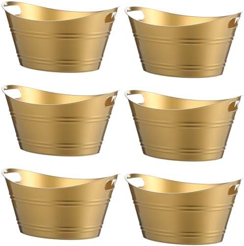 Patelai 6 Pcs Ice Buckets Bulk, Plastic Ice Buckets with Handles, Oval Storage Tub, Large Capacity Drink Tub for Party Bar Wine Beer Champagne Beverage Bottle Cooler(4.5 Liter,Gold)