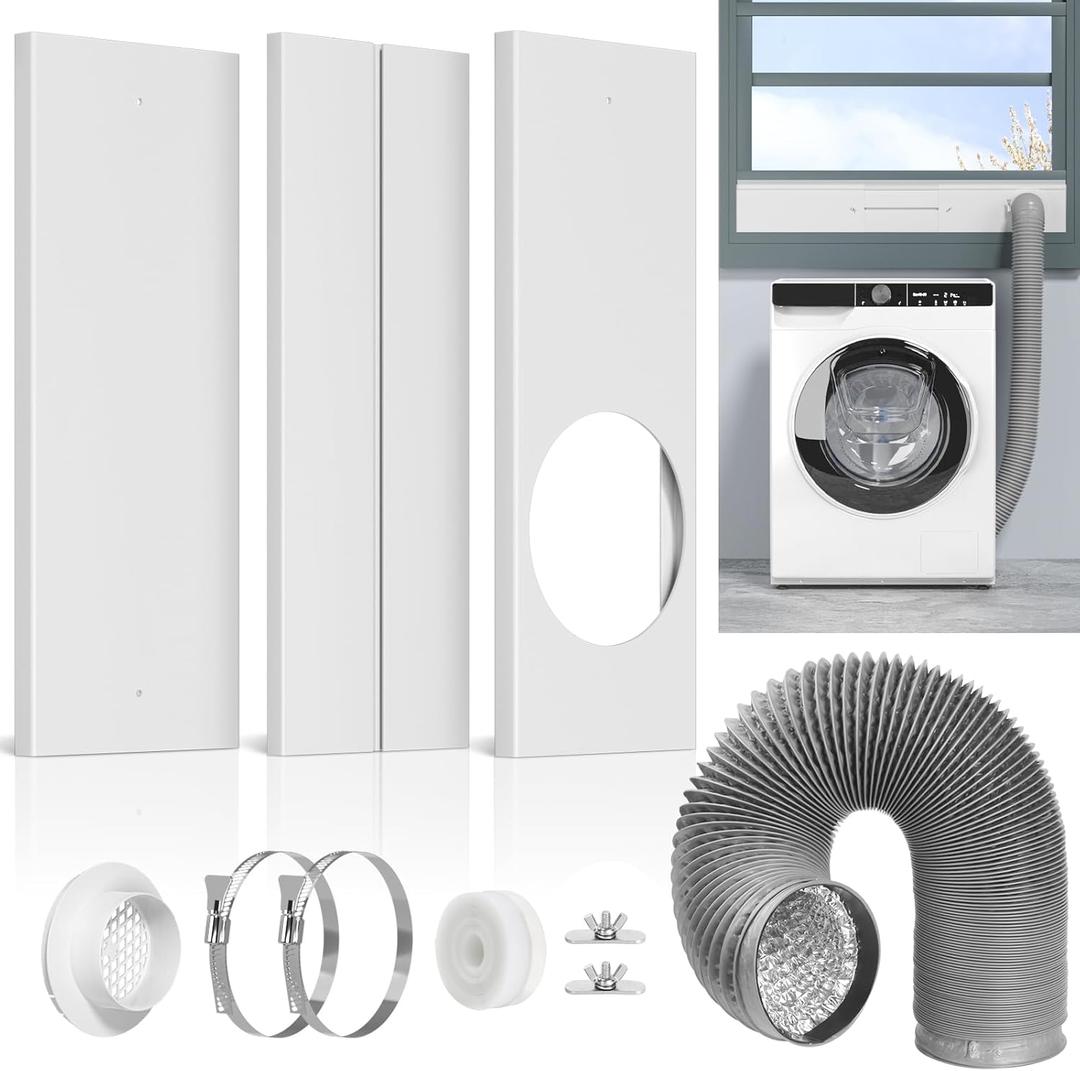 Dryer Vent Window Kit, Window Duct Kit with Hose Adjustable Dryer Vent Seal Panels Fits 4 Inline Fans, Universal Seal for Sliding Windows, Compatible with AC, Dryers, Duct Fans