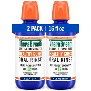 TheraBreath Healthy Gums Oral Rinse, Antigingivitis, Clean Mint Flavor, Dentist Formulated to Help Prevent Gingivitis and Support Gum Health, Alcohol Free, 16 Fl Oz (Pack of 2)
