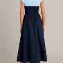 Wenrine Womens Casual Summer Midi Dress Smocked Cap Sleeve Crew Neck Color Block A Line Flowy Beach Dresses