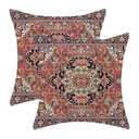 ZHOUYETAK Red Carpet Pillow Covers 18x18 Inch Set of 2, Boho Rug Print Outdoor Decorative Vintage Rustic Throw Pillow Linen Red Carpet Couch Cushion Case for Chair Sofa Bedroom Living Room