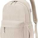 School Backpack for Teens Girls Boys, Large Corduroy College Bookbag Lightweight Backpack Purse for Women Fit for 15.6 Inch Laptop (Beige)