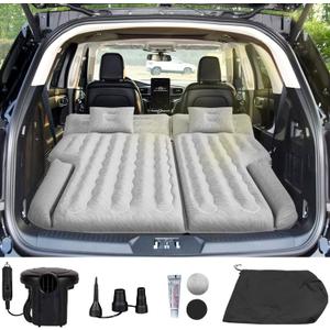 Umbrauto SUV Camping Air Mattress| Flocked Car Sleeping Bed with Reinforced Bottom| Back Trunk Inflatable Airbed for Vans| Includes Electric Pump, Pillows, Repair Patch & Carry Bag (Grey)