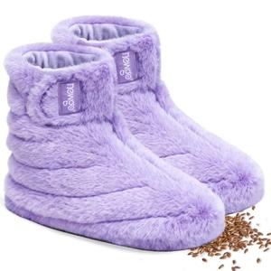 NEWGO Microwaveable Booties Feet Warmers for Women, Heated Foot Warmer with Natural Fillings, Heated Slippers with All-in-One Design for Cold Feet, Foot Stiffness, Plantar Fasciitis, Purple