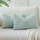 OTOSTAR Pack of 2 Soft Corduroy Decorative Throw Pillow Covers 16 x 24 Inch Boho Striped Pillow Covers Lumbar Cushion Case Couch Pillowcases for Sofa Bed Home Decor (Light Blue Green)