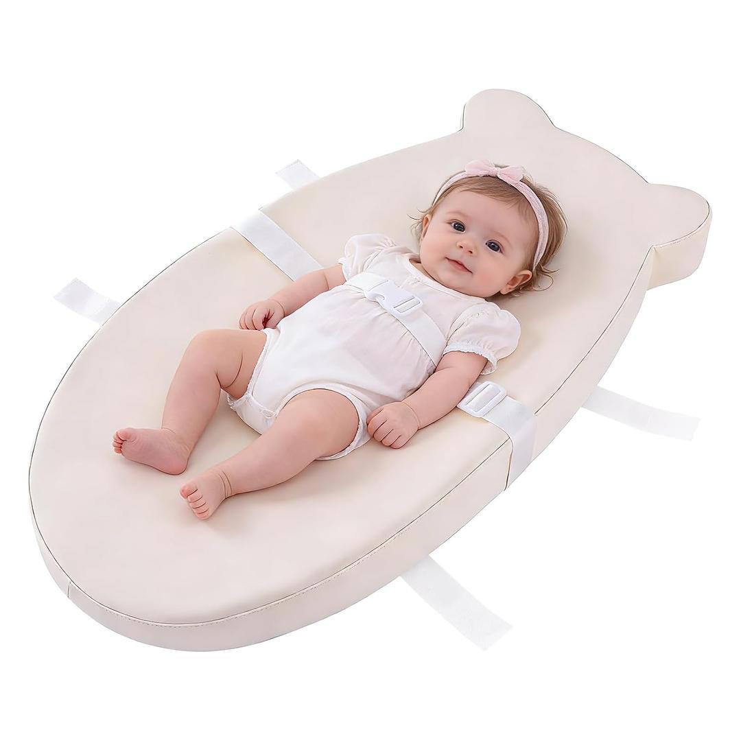 Baby Changing Pad, Waterproof & Wipeable Soft Diaper Changing Mat with PU Cover, Contoured Baby Changing Pad for Dresser & Table, with Non-Slip Safety Belt, Portable & Lightweight,Large Cushioned Foam