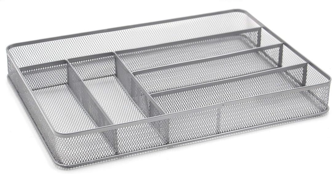 TQVAI Silverware Organizer - 6 Slots Non-Slip Mesh Kitchen Drawer Organizer - Metal Compact Utensil Cutlery Holder in Drawer Tray, Silver