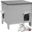 Deblue Cat House Outdoor Weatherpoof Plastic Cats Houses with Escape Door Indoor Waterproof Feral/Pet Cat Shelter Outside for Puppy, Rabbit(Grey)