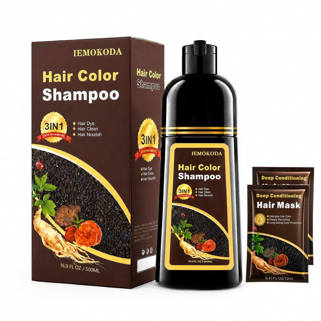Hair Dye Shampoo 3 in 1, Gray Coverage for 34 Weeks, Premium Coloring Shampoo for All Hair Types, Gentle Herbal Formula Safe for Damaged Hair, Easy At-Home Use for Women & Men 16.9 Fl Oz (Black Tea)