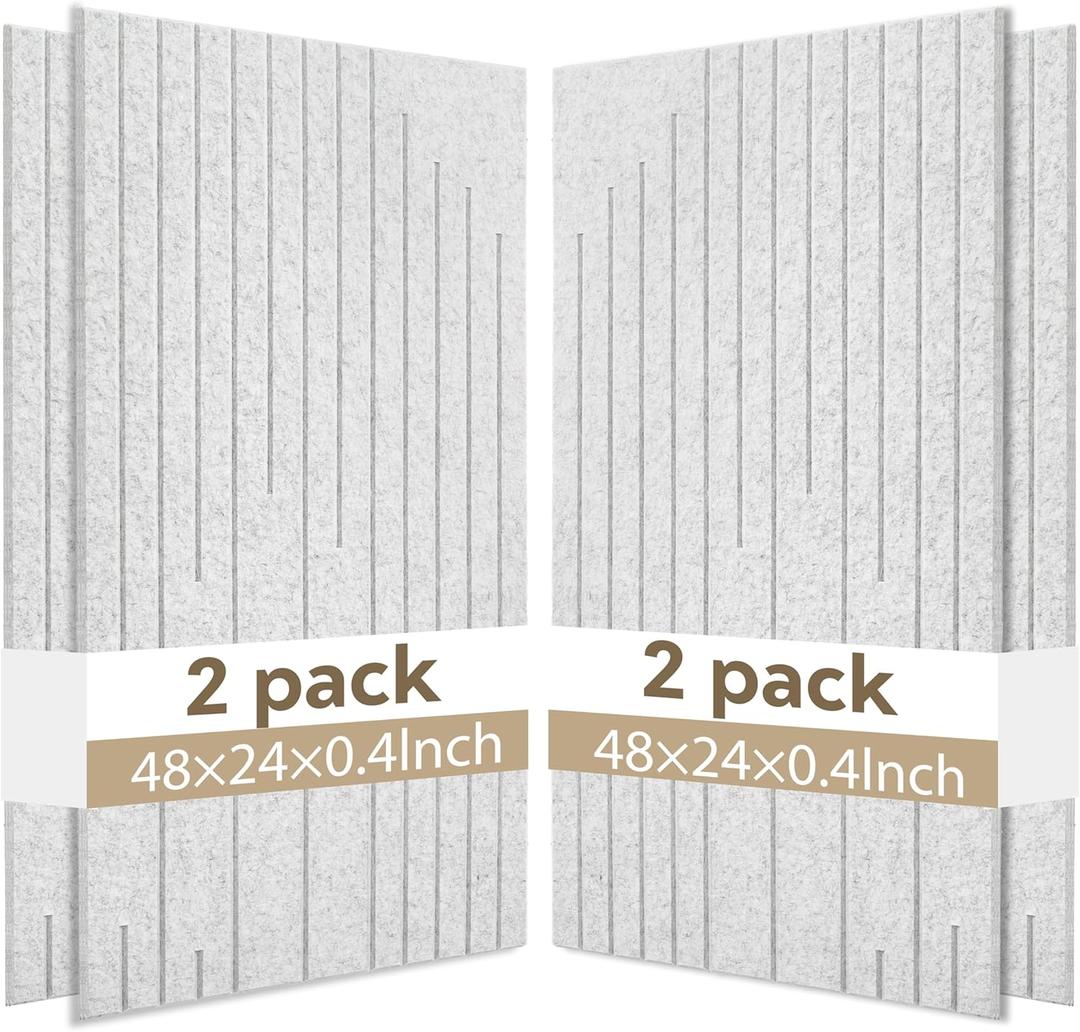 4-Pack Acoustic Panels with Self-Adhesive, 47.2 x 23.6 x 0.35 Inch High Density Sound Proof Panels for Walls, Decorative Sound Dampening Panels for Home Studio & Office Decor, Gray