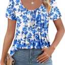 onlypuff Womens Flowy Tunic Tops Short Sleeve Shirts Round Neck Ladies Blouses Summer Fashon Trendy Top (Blue, M)