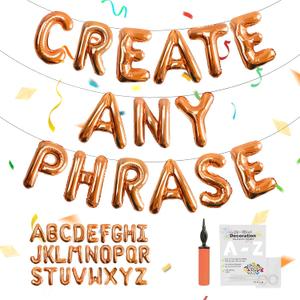 52 pcs Orange Foil Letter Balloons with Air Pump, 16 Inch 2 A-Z Sets - Mylar Alphabet Balloon Kit for Birthday Banner & Party Decorations