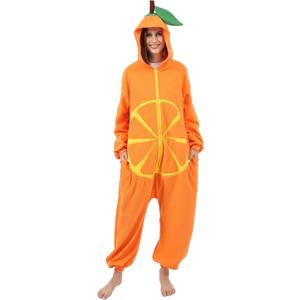 Adult Fruits Onesie Pajamas Cosplay Costume Unisex One-Piece Party Holiday Costume (Small, Orange)